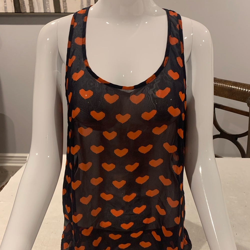 Timing Navy Blue and Orange Heart Tank Top